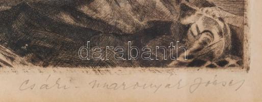 Csáki Maronyák József (1910-2002): Hálószövők. Rézkarc, papír. Jelzett, üvegezett fakeretben. 26x37 ...