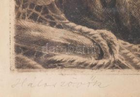 Csáki Maronyák József (1910-2002): Hálószövők. Rézkarc, papír. Jelzett, üvegezett fakeretben. 26x37 ...