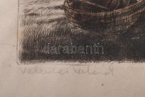 Görög Rezső (1930-): Velencei halászok. Színes rézkarc, papír, jelzett. Lap széle kissé sérült és ki...