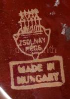 Zsolnay eozin mázas nyúlcsalád, jelzett, ragasztással, fülhiánnyal, 16x9,5 cm