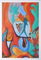 Kovács Attila Roland (1997-): Egyiptomi emlék (pajzsos), 2007. Olaj, vászon, faroston, jelzett. Reprodukálva: Kovács Attila (szerk.): Kovács Attila Roland, a "miskolci kis Picasso" festészeti albuma. Miskolc, 2008, magánkiadás. 51. o. Fakeretben. 60x40 cm