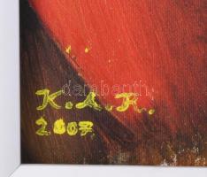 Kovács Attila Roland (1997-): Egyiptomi emlék (pajzsos), 2007. Olaj, vászon, faroston, jelzett. Repr...