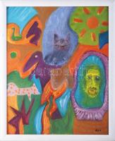 Kovács Attila Roland (1997-): Állatok teremtése, 2007. Olaj, vászon, faroston, jelzett. Reprodukálva: Kiállítva: Miskolc-Lillafüred, Hotel-Palota, 2008. Fakeretben. 50x40 cm