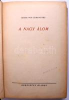 Urbanitzky, Grete von: A nagy álom. Bp., 1943, Keresztes Könyvkiadó. Kiadói félvászon kötés, kissé kopottas állapotban.  Grete von Urbanitzky (1891-1974) neves osztrák írónő egyetlen magyarul kiadott, eredetileg 1942-ben Bernben megjelent könyve magyar kapcsolódású. "Roykó Sámuel tiszaújlaki gyógyszerésznek, Kossuth Lajos barátjának izgalmas élettörténetét mondja el a regény. Azt, hogy miképpen keveredett világhírbe az ugocsamegyei sárfészek III. Napóleon hegyes bajusza, illetve a tiszaújlaki bajuszpedrő által"- olvasható a Film Színház Irodalom 1943. december 16-i számában. Roykó Sámuel valós személy volt, és valóban az általa készített világhíres bajuszpedrőt használta III. Napóleon is. Az újságíró éppen ezért elutazott Tiszaújlakra, felkereste a patikát, amelyet akkor Roykó János vezetett, aki elmondta: "Én még németben olvastam a könyvet, s mondhatom, hogy rendkívüli módon érdekelt. Ez nem is csoda, hiszen szépapám a regény hőse, Roykó Sámuel, a tiszaújlaki bajuszpedrő feltalálója. Az ő alakja híven tükröződik vissza a történetből, bár a többi alakok a költészet szüleményei. De az egész történet magva és lényege, sőt a hangulata is megfelel a valóságnak." Urbanitzky 1936-ban Párizsban telepedett le, majd 1939-től vagy 1940-től Svájcban élt, és Genfben hunyt el.