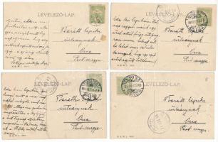 A hét napjai - 4 db régi romantikus képeslap sorozatból (Hétfő, Csütörtök, Péntek, Szombat) / Days o...