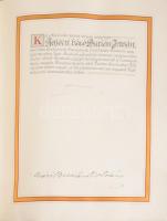 1914 Címereslevél (Armalis). Címerábrázolást tartalmazó, és nemesi előnév adományozó királyi oklevél...