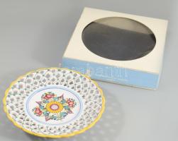 Modra kerámia falitál, jelzett, hibátlan, díszdobozban, d: 19 cm