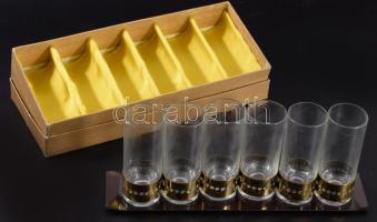 Iparművész 6 személyes italos szett tálcával, dobozában, poharak m:10 cm