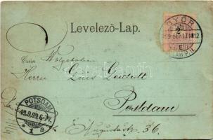 1899 Győr, Új városháza, Széchenyi tér este holdfényben. Ehrenthál Ignác kiadása, Art Nouveau, flora...