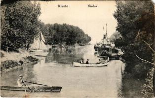 1916 Siófok, Kikötő, gőzhajó, evezős csónak. Elkán Ármin kiadása (EM)
