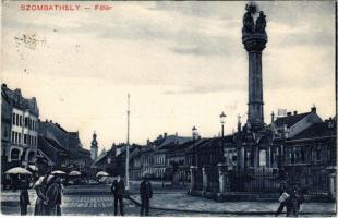 1911 Szombathely, Fő tér, Szentháromság szobor, piac (EK)