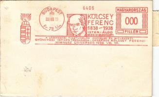 Kölcsey Ferenc Centenárium 1838-1938 "Isten, áldd meg a magyart!" "A vármegyei tisztviselők irodalmi és művészeti Gyöngyösi István Társasága - Országos Kölcsey Ferenc Himnusz Ünnepség 1938. VIII. 19." So. Stpl. (vágott / cut)