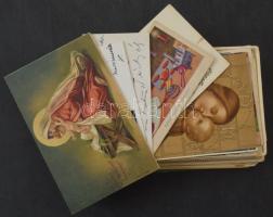 Kb. 110 db főleg RÉGI karácsonyi, újévi és más vegyes üdvözlőlap vegyes minőségben, közte modernek, közte 45 db kisméretű üdvözlőkártya / Cca. 110 mainly pre-1945 greeting art postcards in mixed quality, with modern ones, with 5 small greeting cards