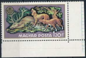 1971 Vadászati világkiállítás 1,20Ft ívsarki bélyeg a bal alsó évszám hiányzik (arany színű)