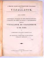 A Magyar Állam jelentékenyebb folyóiban észlelt vízállások. XXX. köt. A Dunában, Tiszában és mellékfolyóikban, a Balaton és Fertő tavakban s vízvidékeiken észlelt vízállások és csapadékok az 1915. évben. A földmivelésügyi m. kir. minister úr rendelete alapján kiadja az Országos Vízépítési Igazgatóság Vízrajzi Osztálya. Bp., 1916, Athenaeum, XII+206+[2] p.+ 62 t. Kiadói félvászon-kötés, viseltes állapotban, foltos, a könyvtesttől elváló borítóval, ázásnyomokkal.