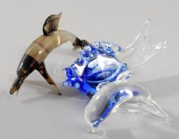 3 darab üveg hal és delfin figura, h: 10 cm alatt