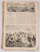 1863 Der Bazaar. Illustrirte Damen-Zeitung + Beilage zum Bazar c. német nyelvű folyóiratok töredékes számai, számos fametszetű illusztrációval, változó állapotban