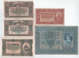 Vegyes 9db-os Korona bankjegytétel 1902-1920. 2K-100K T:F szép papír-VG