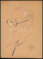 Olvashatatlan jelzéssel: Karikaturisztikus portré (1940?). Vegyes technika, papír. Lap alján ázásnyommal. 29,5×22 cm