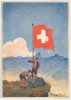 Swiss patriotic propaganda, flag, litho, Ga. Bundesfeierkarte 1939 s: J. Courvoisier (EK)
