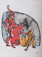 Aczél Ilona (1929-2000): Alakok. Akvarell, tus, papír, jelzett. Üvegezett fakeretben. 26,5x20,5 cm.