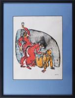 Aczél Ilona (1929-2000): Alakok. Akvarell, tus, papír, jelzett. Üvegezett fakeretben. 26,5x20,5 cm