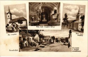 Szendrőlád, Református templom, Római katolikus templom és belseje, utca részlet, Hangya szövetkezet üzlete és saját kiadása (fl)
