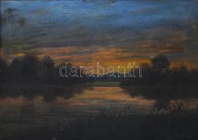 Olvashatatlan jelzéssel, XX. sz. első fele: Hangulatos táj. Olaj, vászon. 50x70 cm. Dekoratív fakeretben.