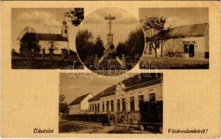 Vásárosdombó, templom, kereszt, Hangya szövetkezet üzlete és saját kiadása (EK)