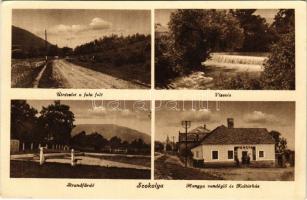 Szokolya, út részlet a falu felé, vízesés, strandfürdő, Hangya vendéglő és kultúrház (EK)