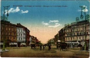 Budapest VI. Andrássy úti körönd, Oktogon, üzletek, villamos (EK)