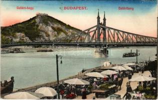 Budapest, Ferenc József híd, Gellérthegy, Citadella, pesti rakpart, piac