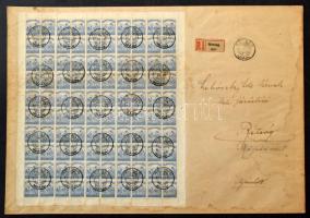 1926 Arató 400K teljes ív! nagyalakú helyi ajánlott levélen a korona infláció utolsó napjan feladva "RÉTSÁG" Nagyon jó minőségben megőrzött látványos kiállítási darab! / Mi 392 complete sheet! on large size registered local cover on the last day of the Korona inflation, "RÉTSÁG". Spectacular exhibition piece in extremely good quality!