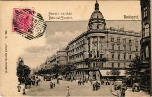 Budapest VIII. Kerepesi út, Nemzeti színház és bérháza, villamosok, Szikszay Ferenc étterme. Divald Károly 241. sz. (EK)