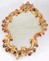 Neobarokk tükör. Faragott aranyozott fa, fazettált, hibátlan tükör. XX sz. közepe. 55x41 cm