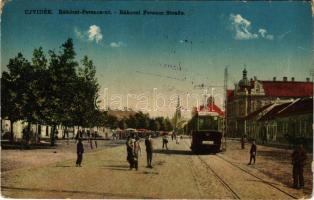 1917 Újvidék, Novi Sad; Rákóczi Ferenc út, villamos, piac. Gerő Mór kiadása / street, tram, market + "K.u.k. Zensurstelle Újvidék" (EK)
