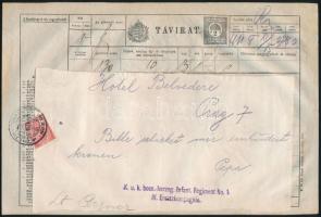 1917 Távirat 10 szóval, Turul 1K bérmentesítéssel Prágába, "K.u.k. bosn.-herzeg. Infant. regiment No. 1 IV. Ersatzkompagnie."