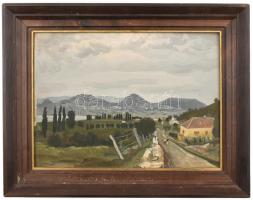 Molnár C. Pál (1894-1981): Kilátás Tördemic felé (Badacsonytördemic). Olaj, falemez, jelzett. Hátold...