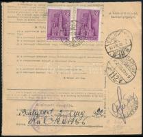 1942 Törékeny tartalma miatt terjedelmesként kezelt 17 kg-os csomag szállítólevele, Kormányzói arcké...