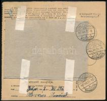 1942 Élelmiszer tartalmú 11,5 kg-os csomag szállítólevele 1P80f díjjal, hozzárögzítve a M. kir. köze...
