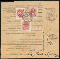 1942 Sült disznó tölteléket tartalmazó 10,3 kg-os csomag szállítólevele 1P50f díjjal, a hátoldalon 2...