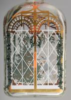 Karácsonyi mintás zománcfestett italos üveg, m: 19 cm