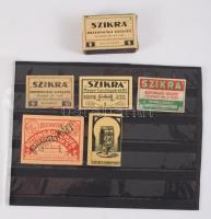 5 db régi magyar gyufacímke + egy doboz Szikra biztonsági gyújtó, tartalommal