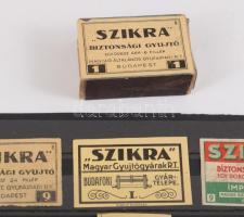 5 db régi magyar gyufacímke + egy doboz Szikra biztonsági gyújtó, tartalommal