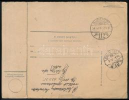 1943 Tábori posta szállítólevél 1,4 kg-os csomagról, kedvezményes 30f díjjal, "TÁBORI POSTAHIVA...