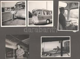 cca 1960 9 db fotó autóbuszokról, albumlapra ragasztva, 9×9 és 8,5×13,5 cm közötti méretekben