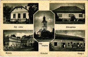 1944 Mándok, Református iskola és templom, Községháza, Forgách kastély, Hangya szövetkezet üzlete (EB)