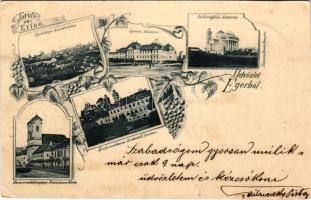 1898 Eger, Látkép, Líceum, Székesegyház, Érseki rezidencia, Ferencrendiek temploma. Art Nouveau, floral (kis szakadás / small tear)