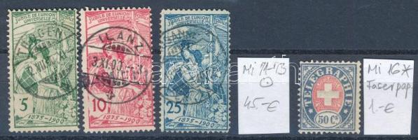Svájc Mi 71-73 + Mi 16 távírda bélyeg (Mi EUR 46.-)