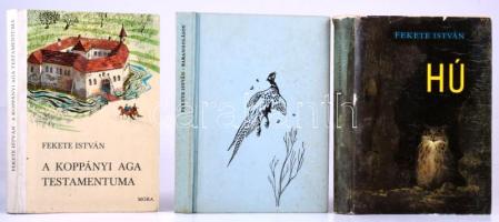 Fekete István 3 műve: Hú, Barangolások, A koppányi aga testamentuma. Bp., 1969-1971, Móra. Kiadói félvászon-kötések, a Hú kissé szakadozott szélű kiadói papír védőborítóban, kopott borítókkal.
